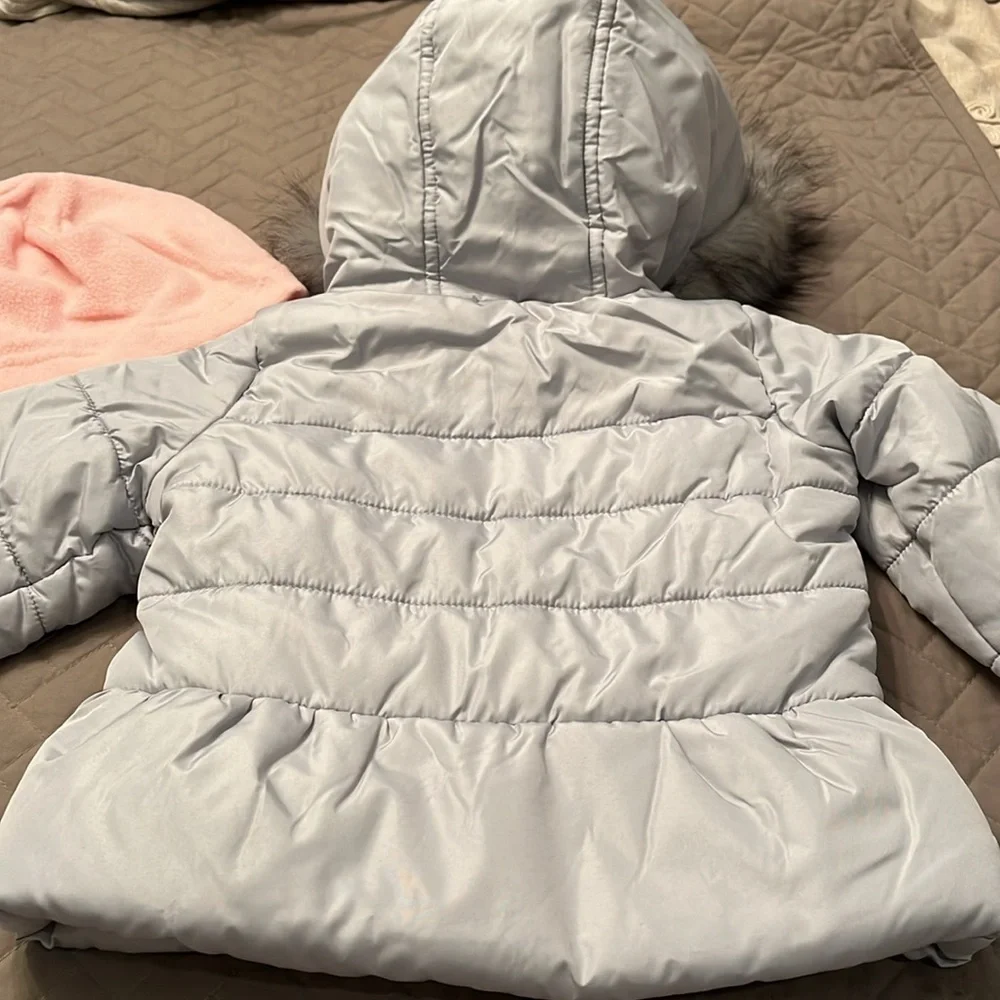 Weathertamer Toddler Girls Gray Faux Fur Trim Jacket & Fleece Beanie Set/NWT/2T
